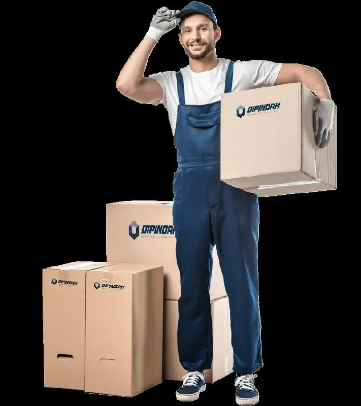 Professional mover stacking cardboard boxes in Los Angeles, CA